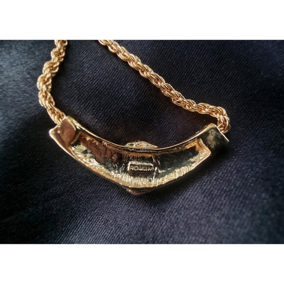 Vintage ROMAN Signed Faux Emerald Clear Rhinestones Gold Tone Set - Picture 3 of 7